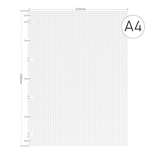 Nachfüllpapier A4 Format, 5mm Kariert, 135 Blatt Ringbuchblätter 29 x 21 cm, 100g/m² mit 4 Löchern Perfekt für Technik, Büro & Kreativität