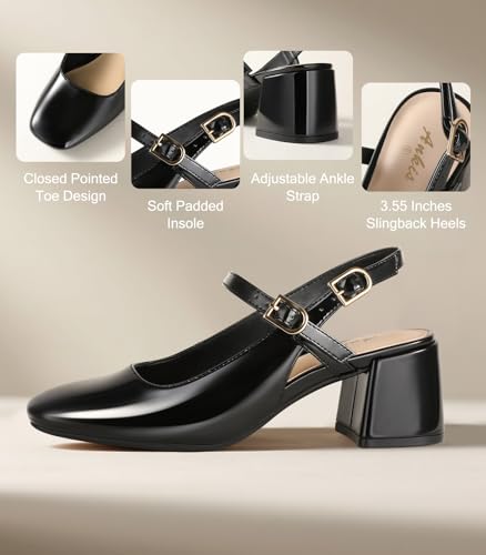 Ankis Mary Jane Chunky Low Heels Dress Shoes for Women Slingback Square Closed Toe Heels Wedding Party Pumps4
