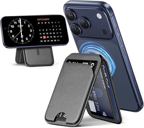 Image of Magnetic Wallet Case with Stand, Magnetic Wallet for iPhone, Adjustable Leather Mag-Safe Card Holder for iPhone 17 /16 /15 /14 /13 /12 Series Black
