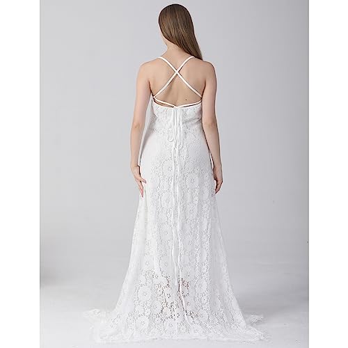 Cosyou Maxi Lace Gown Ball Dresses Mermaid Baby Shower Dress White Lace Wedding Party Dress Pregnancy Dresses For Photoshoot (M, White) #TOP4