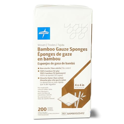 Medline gasas tejidas, 100% bambú, 4x4 pulgadas, 12 capas, almohadillas no estériles para cuidado de heridas, suaves y altamente absorbentes, paquete de 2000 miniatura 1