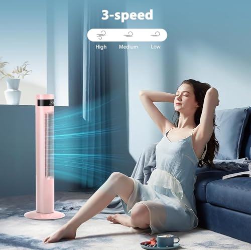 Image of Antarctic Star Tower Fan 85Oscillating Fan Quiet Cooling 12H Timer Remote Control Bladeless Electric 3 Speeds Wind 3 Modes, 35INCH, PINK