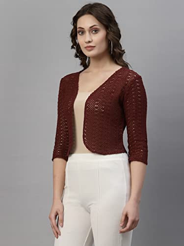 Image of Style Quotient Women Cotton self Design lace Crop Open Front Shrug