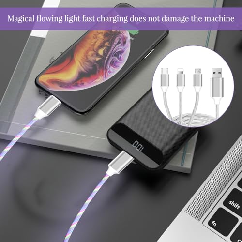 Light Up Charging Cable Led 3 in 1,1 PCS Multicolour Visibility Flowing LED Lights Charger Cable Nylon Braided with Micro USB Type C iPhone Connector for iPhone, Android, Huawei,Kindle,PS4 - Image 5