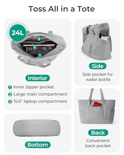 Image of BAGSMART Tote Bag for Women, Tote Bag with Zipper Work Tote with Compartments Nurse Shoulder Hanbag for Travel, Gym