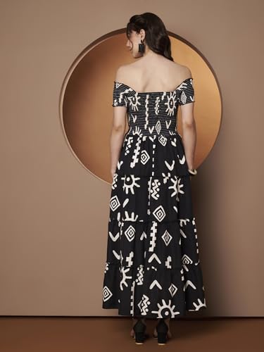 Image of ZWERLON | Dress for Women | Elegant Off-Shoulder Tiered Maxi | Short Sleeve Ruffle Detail | Casual Chic Look