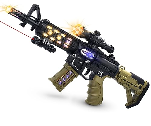 Light Up Machine Gun Toys with Infrared Ray & Cool Lighting & Fighting Sound & Unique Barrel Telescopic Action, Pretend Play Toy Handguns Party Favor,...