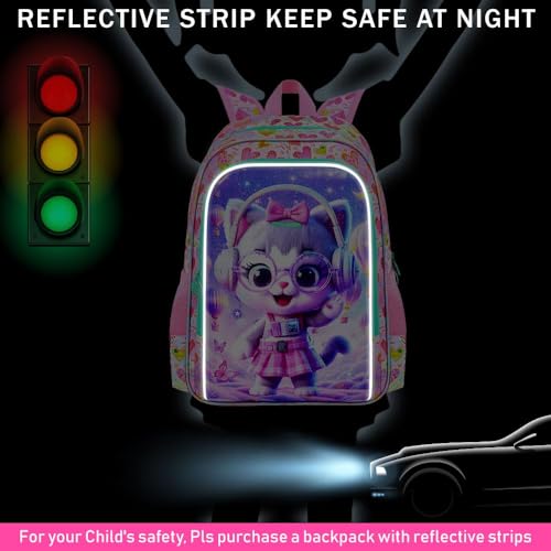 Image of CCJPX 3Pcs Cat Backpack for Girls, 16 inch Kids Bookbag with Lunch Box, Water Resistant Elementary School Bag for Kindergarten Preschool Toddler (Pink)