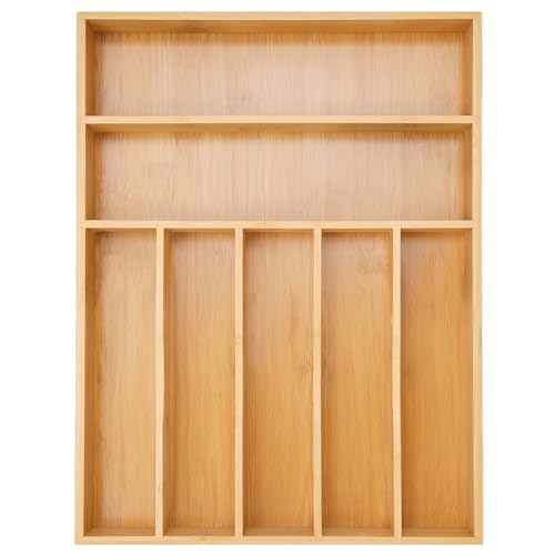 Besilord Silverware Organizer Kitchen Drawer Organizer Utensil Organizer Bamboo Silverware Holder Cutlery Organizer in Drawer Flatware Organizer Tray(7 slots, Natural