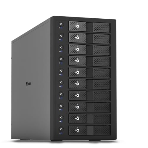 FANTEC 10fach USB3.2 Gen2 10G Festplatten Dockingstation für 10x SATA 3,5/2,5 Zoll SSDs und HDDs. Transferraten bis 10Gbit/sec, kein Werkzeug nötig, 2X USB Kabel. Metallgehäuse schwarz