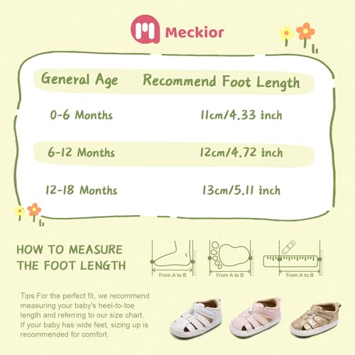 Image of Meckior Baby Toddler Infant Girls PU Leather Soft Open Toe Summer Sandals Flower Princess Flat Shoes