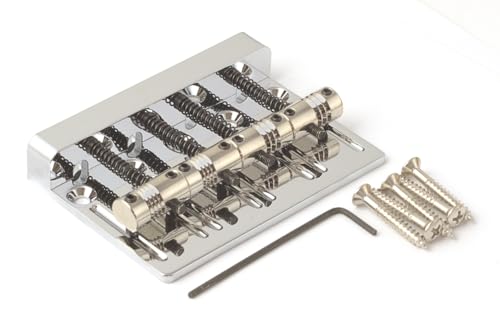 Precision Machined 4-String Bass Bridge – Heavy Brass, 5-Hole Direct Replacement, Nickel-Plated...