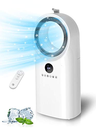 Evaporative Air Cooler, Cooling Fan with 50Â°Oscillation Function & Independent Humidification, Portable Bladeless Swamp Cooler, Remote Control, Nice for Kitchen Bedroom Office, 1.32 Gallon Water Tank, 12H Timer