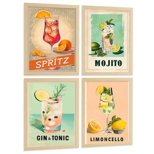 Cuadros de cocina y láminas de cócteles vintage en formato A3 para decoración de pared retro