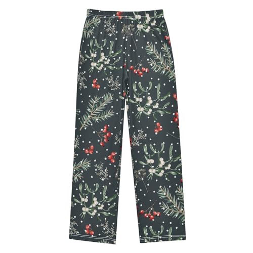Boys' Pants Christmas Red Cherry Snowflake Long Bottoms Jogger Pants Elastic Waist Trousers with Pockets S-XL