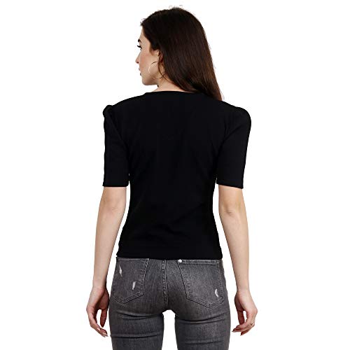 Image of POPWINGS Casual Solid Puff-Sleeves Crop Top for Women || V-Neck Crop Top for Women || Half-Sleeves Summer Crop Top for Women || Crop Tops for Women Fancy Crop Top for Women