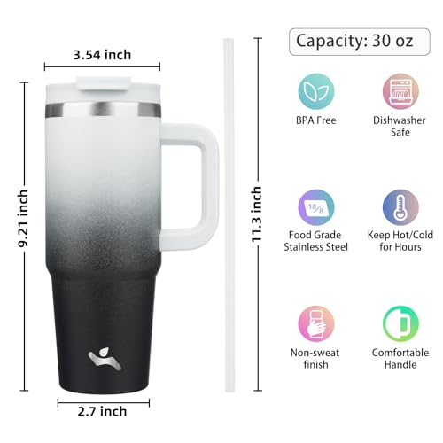 Image of Konokyo 30 oz Insulated Tumbler Water Bottle with Handle, Straw Lid