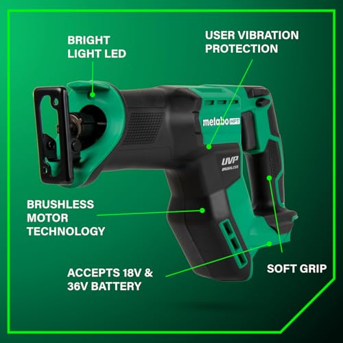 Metabo HPT 18V MultiVolt Cordless Compact Reciprocating Saw, Top Class Cutting Speed, 20% More Compact, 1-1/8" Stroke Length, 3,000 SPMs, Up to 125 Cuts Per Charge, Tool Body Only, CR18DMAQ4 thumbnail 3
