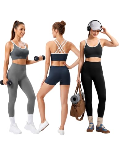 Image of VEQKING Strappy Cross Back Sports Bra for Women Removable Padded Yoga Bras | Multipack, Medium Support, Comfortable Seamless Wireless Design, Breathable Moisture-Wicking Fabric, Workout, Gym, Pilates