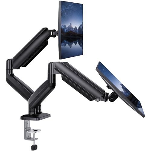 Image of HUANUO Dual Monitor Mount for 2 Monitors up to 30 inches, Each Arm Holds Max 22lbs, Dual Monitor Stand with Advanced System, Height-Adjustable /Tilt /Swivel /Rotate, VESA Standard 75mm or 100mm