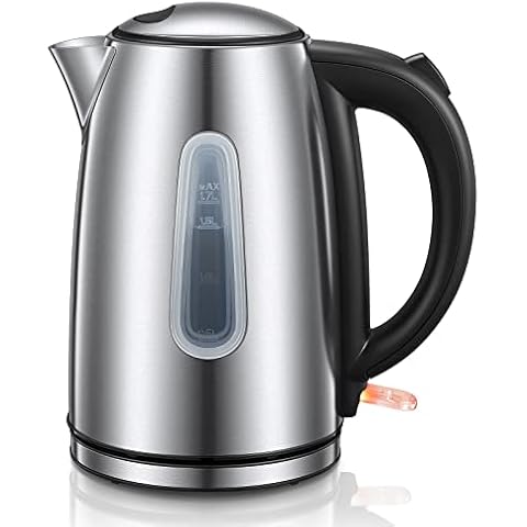 Kettles Electric, 3000W Fast Boil Water Kettle, FOHERE Energy Efficient Kettle, 1.7L, Wide Mouth Easy-Open Filling with Filter, Auto Shut-Off and Boil-Dry Protection, 360° Cordless Base, Silver Cover