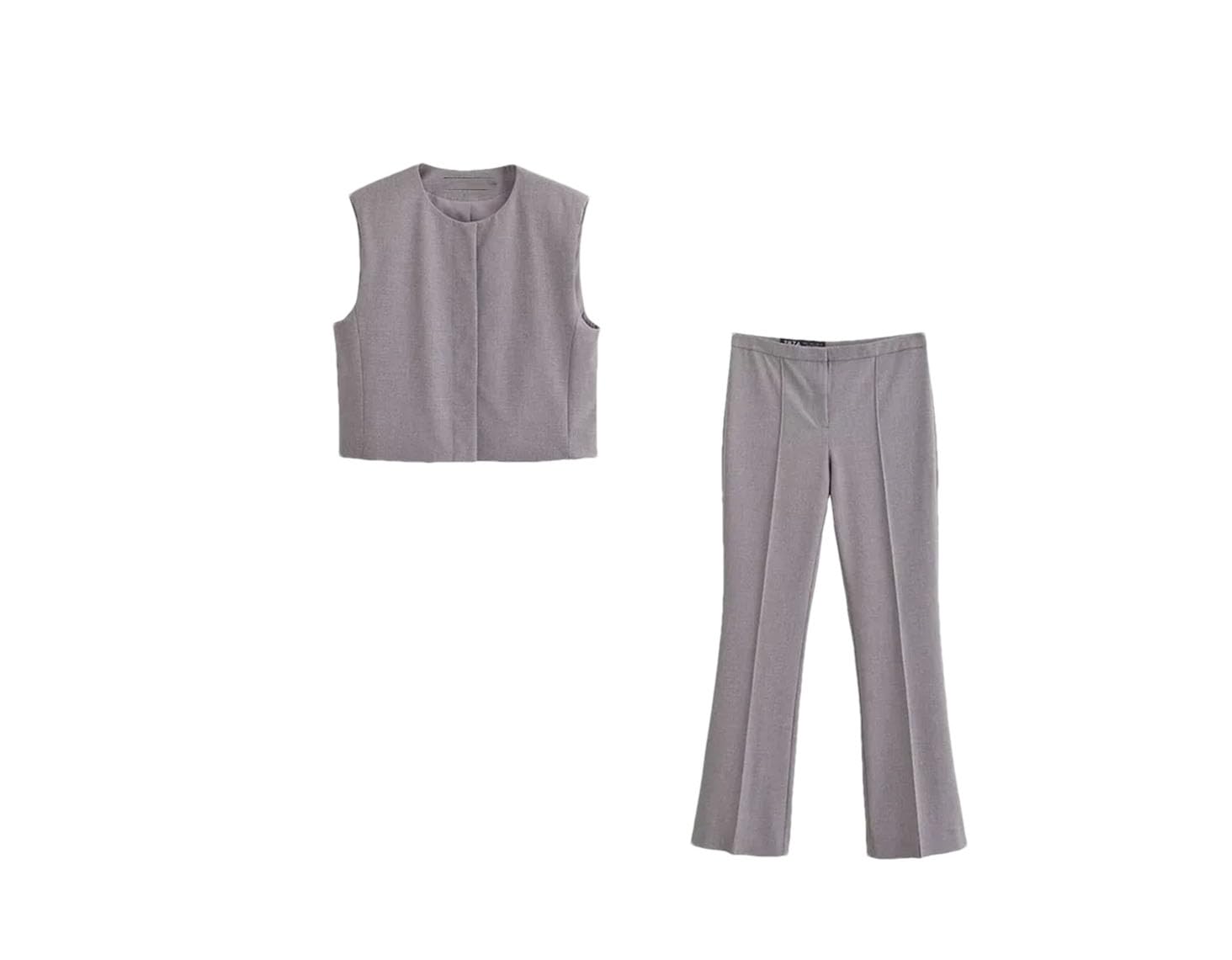 Womens Spring Suit Sleeveless Casual Women Vintage Solid 2-Piece Set