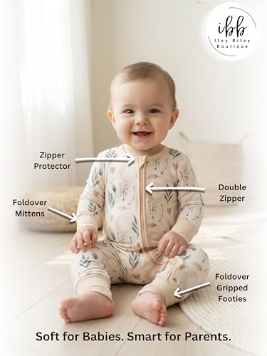 Image of ITSY BITSY BOUTIQUE Viscose Bamboo Baby Pajamas - Boys and Girls Footie Sleeper Convertible 2-Way Zipper Sleeper