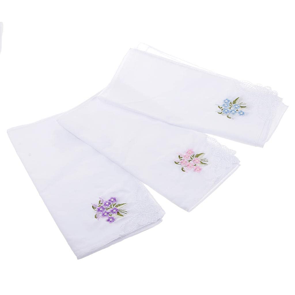 Pack of 12 Vintage Women's Flower Embroidery 100% Cotton Handkerchiefs Soft Hanky| Womens Accessories | Handkerchiefs|12 X Ladies Hankerchiefs-image-41