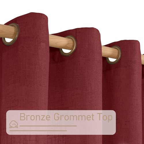 Image of LAMIT Sheer Linen Curtains 63 Inch Length for Bedroom, Light Filtering Christmas Decor Panels Bronze Grommet Linen Textured Drapes for Living Room /Farmhouse, 2 Panels Set, 52 x 63 Inch, Burgundy Red