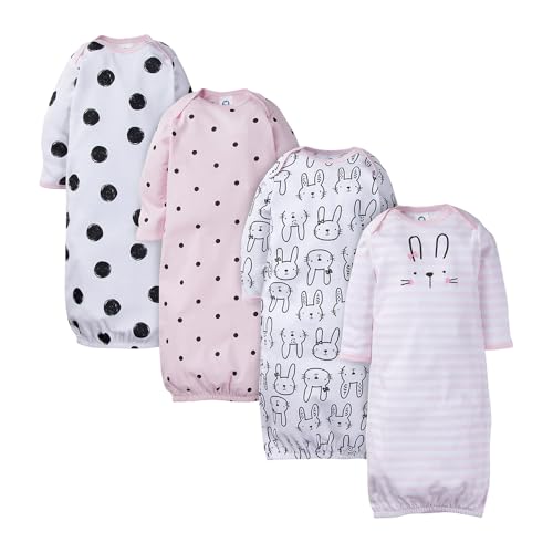 Image of Gerber Baby Girls 4-Pack Sleeper Gown - Soft Cotton Newborn Nightgowns, Elastic Hem Sleepwear Set for Infant Girls