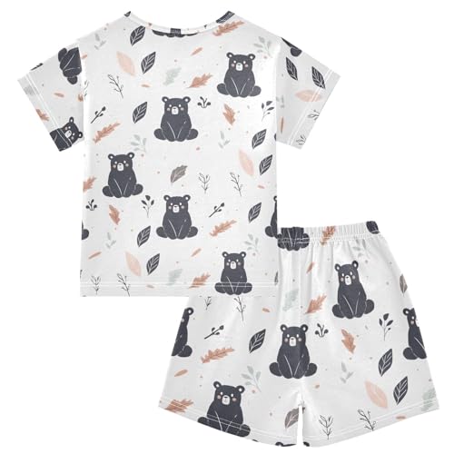 ALAZA Bear Leaf Animal White Pajamas Short Sleeve 2 Piece Sleepwear Top and Bottom Pajama Set Unisex2