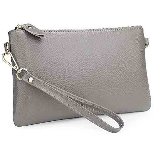 Image of YALUXE Women's Genuine Leather Wristlet Purse Clutch Handbag with Phone Pocket Card Holder and Crossbody Strap