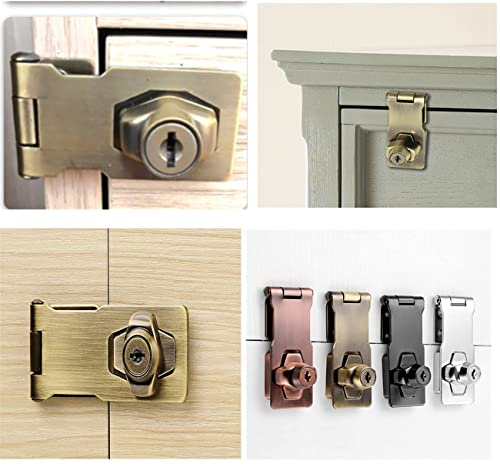Image of szhdxsy 2 Packs 4 Inch Keyed Hasp Locks Twist Knob Keyed Locking Hasp for Small Doors, Cabinets and More,Stainless Steel Steel, Chrome Plated Hasp Lock Catch Latch Safety Lock（Bronze）