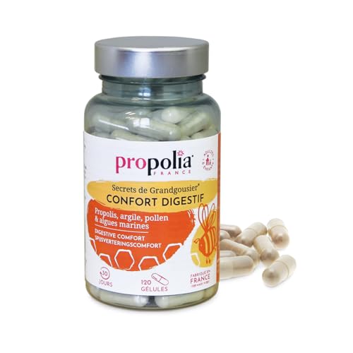 PROPOLIA - Confort digestif - Favorise la digestion et le bien-être gastro-intestinal- Propolis, Algues, Pollen & Argile - Complément alimentaire - Fabriqué en France - 120 gélules - 1 mois