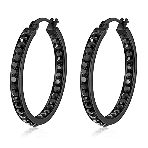 CiNily Stainless Steel Cubic Zirconia Hoop Earrings Silver/Gold Plated Earrings for Sensitive Ears