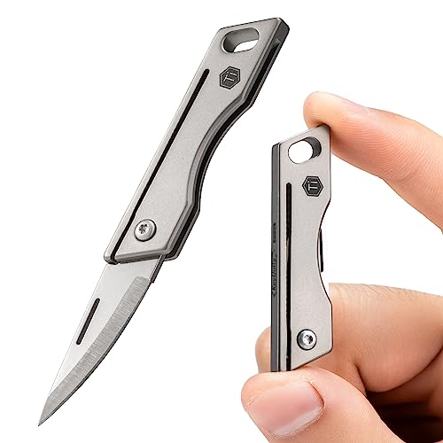 KeyUnity KK06 Mini Folding Knife, Titanium, Blade Length 1.2 inches (31 mm), Key Ring Included, Small, Lightweight, Pocket Knife, Multi-functional, Good Sharpness, Attaches to Key Chain, Camping