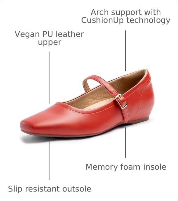 Image of Cusolemore Mary Jane Flat Shoes with Arch Support and Hidden Wedge Heel, Women Ballet Flats, Mary Jane Flats, Comfortable Dress Shoes