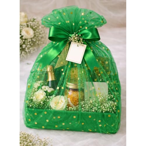 Image of SATYAM KRAFT 10 Meter Multipurpose Net Fabric Cloth for Birthday, Wedding, Valentine, Party, Event, Stage Backdrop, Pooja Background, Tent, Mandap & Festive Decoration Item (Green)