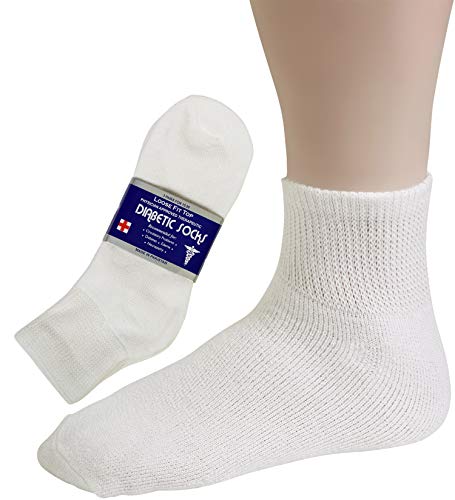 Debra Weitzner Womens Diabetic Socks Loose Cotton Socks 12-pack Ankle White