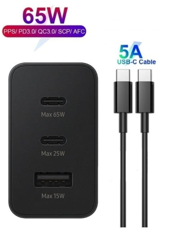 Image of 65W Type C Charger for Black Shark 3 / Shark3, Samsung Galaxy Fold 2 / Fold2, Nokia 10 / Nokia10, Op-po Reno 3 Pro / Reno3 Pro, Huawei Mate X2 / X 2 (Black, VT.X2)