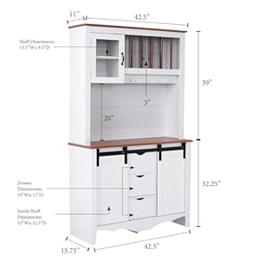 American Furniture Classics OS Home and Office Furniture Model 25309K Countryside Sliding Barn Door Buffet and Hutch, White American Furniture Classics OS Home and Office Furniture Model 25309K Countryside Sliding Barn Door Buffet and Hutch White