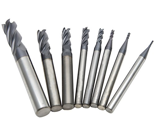 Wokesi Pack of 8,0.5/1/1.5/2/2.5/3/4/6mm Blade Diameter,Square Nose End Mill Set,4 Flute,HRC55,TiAlN Coated,Solid Tungsten Carbide,Router Bits Cutting Milling Tools(0.5/1/1.5/2/2.5/3/4/6mm HRC55)