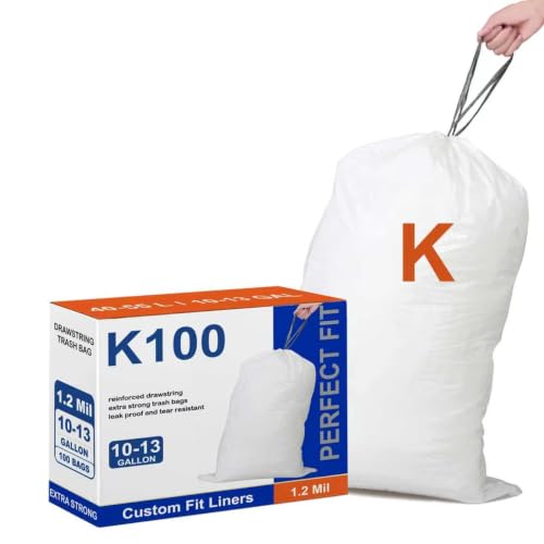 Image of Code K 100 10-16 Gallon Trash Bags Compatible with simpIehuman Code K Heavy Duty 1.2 Mil THICK White Garbage Can Liners Reinforced Drawstring Plastic Trash Bags 10-15 Gallon 100 Count GRAND SAVE