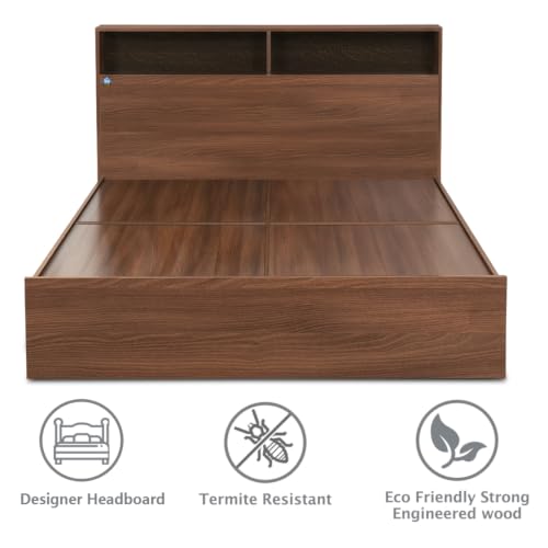 Image of DELITE KOM Urban Engineered Wood Queen Without Box Bed (Finish Color Acacia Dark Delivery Condition Knockdown)