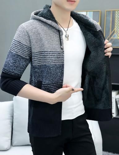 Image of Kinkia Men's Zip Up Hoodies Casual Long Sleeve Full Zipper Sherpa Fleece Lined Knit Cardigan Sweater Jacket with Pockets