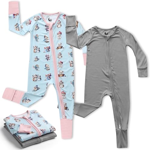 Image of CubbieMoon Bamboo Viscose Baby Pajamas 2 Way Zip for Diaper Change 0 to 24 Month Soft Stretchy Sleeper 2 Pack