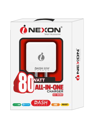 Image of 80W DASH Fast Type-C Charger for Samsung Galaxy S21 FE 5G 80 WATT Charger Oppo : Vooc & Super Vooc Charging | Realme : Dash / Dart SuperDart Charging | One Plus: Dash / Wrap charging | Xiaomi: Quick Charging | Samsung: Adaptive Fast charging | Vivo: Dual engine Fast Charging | Motorola: Turbo charging | HTC: Fast Charging ALL-IN-ONE CHARGER With 65W Type-C USB Data Charging Cable - XH1: (80 W, WHITE)