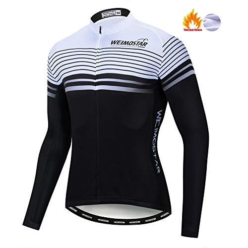 Maillot de ciclismo para hombre de manga larga de forro polar para bicicleta de montaña de carretera MTB camisas de invierno deportes al aire libre ciclismo de carreras ropa para hombre negro blanco S