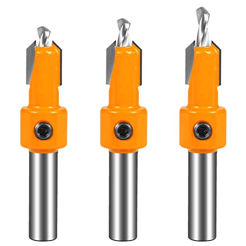 Countersink Drill Bit Set. For screw size #8, 10, 12, Wood Hole Drill Bit Timber Wood Working Drill Bits for Wood Screw Cutter with Hex Key 3 pcs set by Tooldo