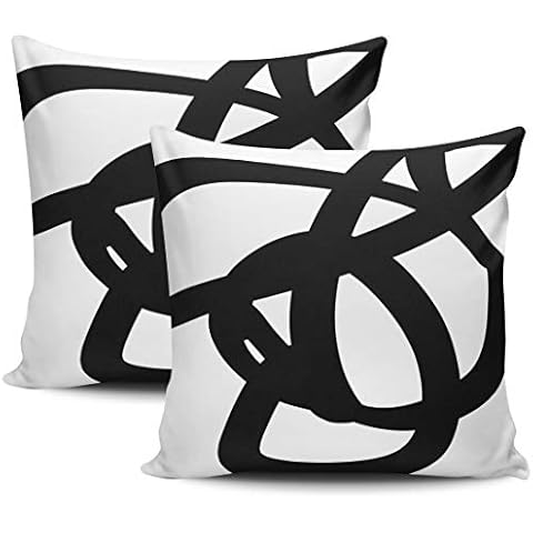 KELEMO Home Set of 2 Pillow Case Black White Abstract Art Modern Throw Pillow Covers Cushion Decorative Pillowcase Square 18 x 18 Inches Cover